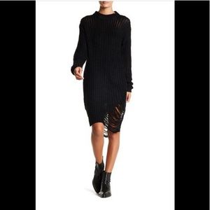Black knitted material long sweater dress coverup